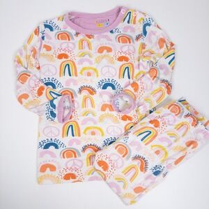 Clover Pajama Set Kids 2T 3T White Rainbow Peace Sign Bamboo Viscose PJ